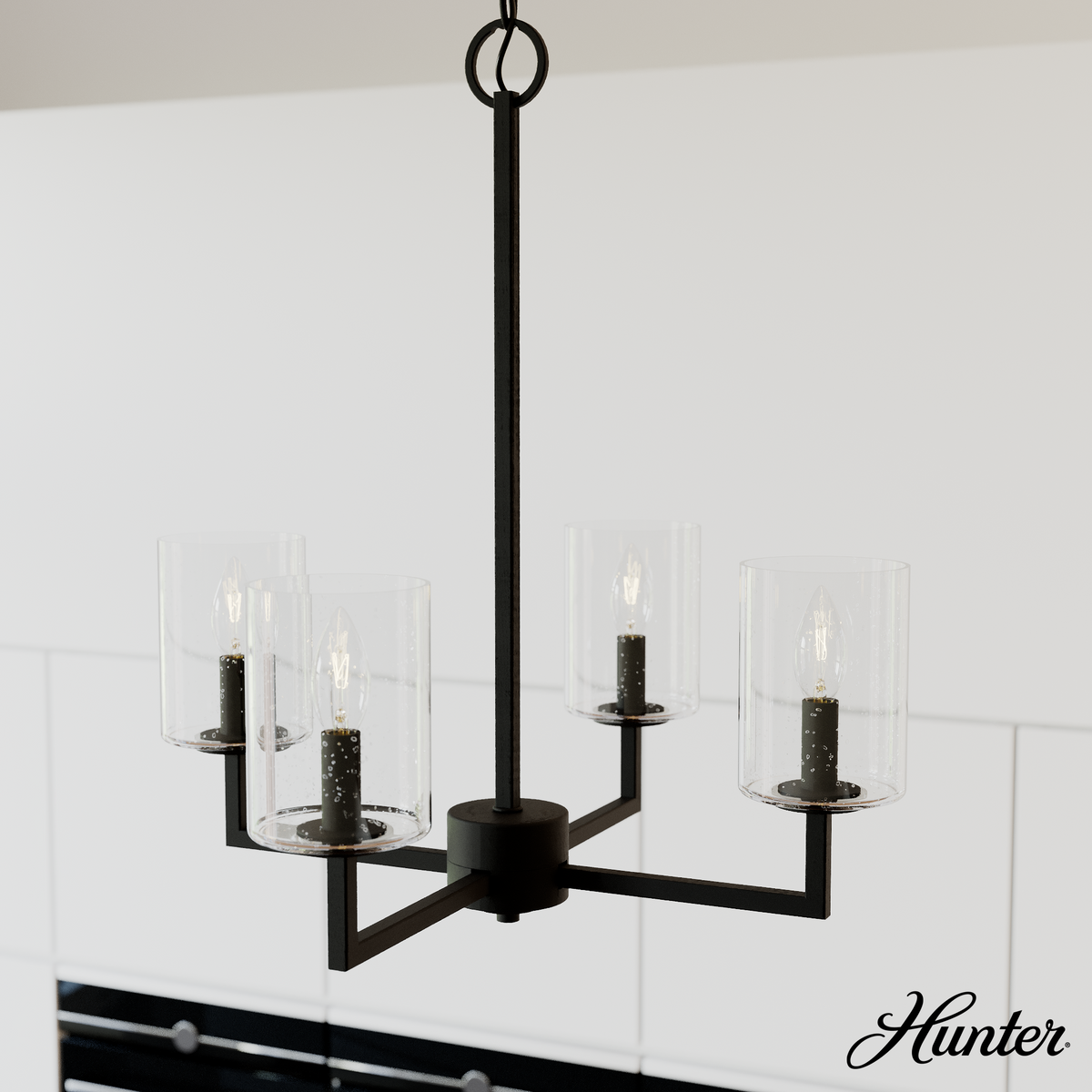 Kerrison 20.5-inch 4-light Natural Black Iron Chandelier with Seeded Glass
