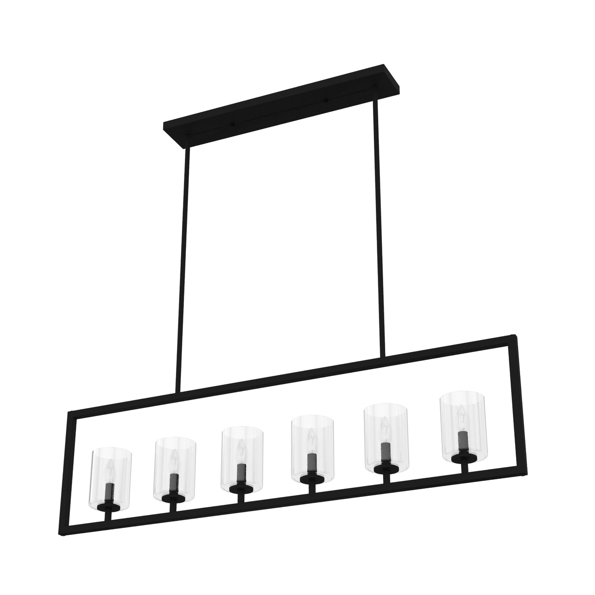 48-inch 6-Light Natural Black Iron Linear Chandelier with Seeded Glass