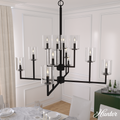 40.5-inch 12-Light Natural Black Iron Chandelier with Seeded Glass