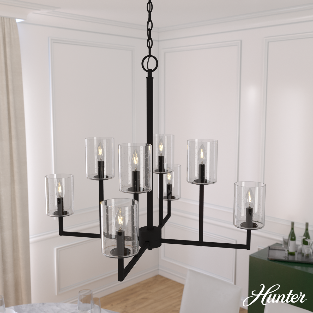Kerrison 30.5-inch 8-light Natural Black Iron Chandelier with Seeded Glass