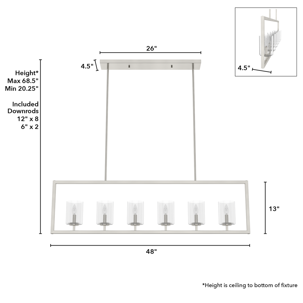 Kerrison 48-inch 6-light Brushed Nickel Linear Chandelier with Seeded Glass