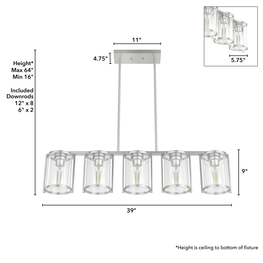 Astwood 39-inch 5-light Brushed Nickel Linear Chandelier with Clear Glass