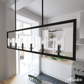 48-inch 6-Light Natural Black Iron Linear Chandelier with Seeded Glass