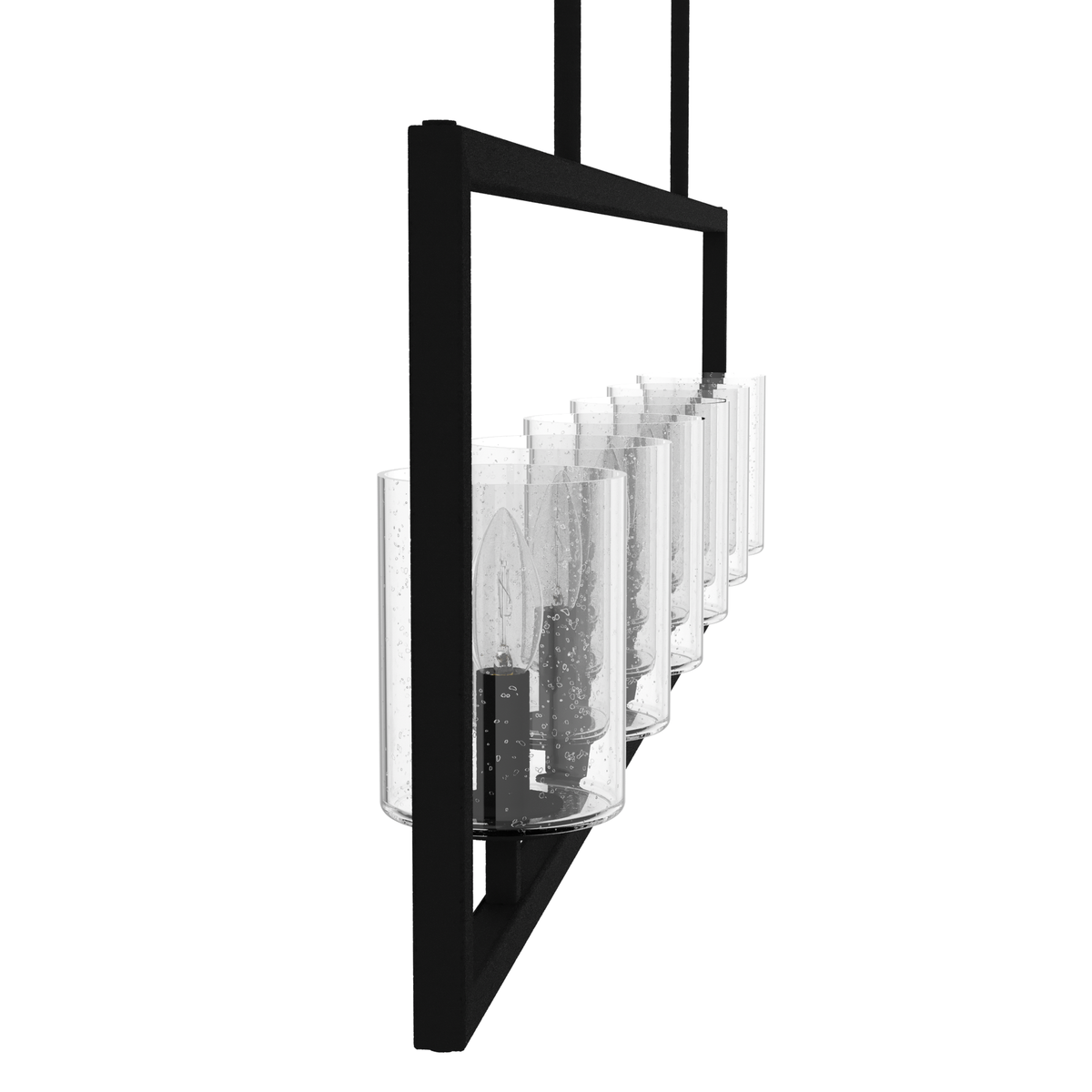 48-inch 6-Light Natural Black Iron Linear Chandelier with Seeded Glass