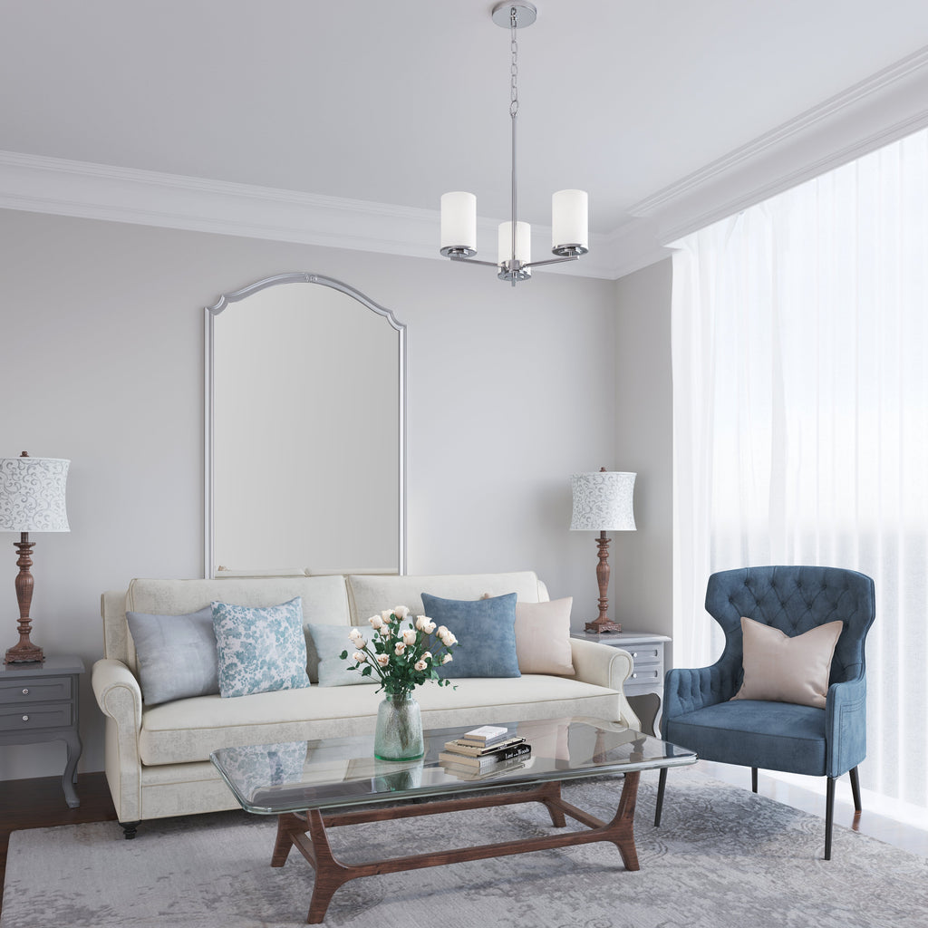19-inch Chrome 3-Light Etched White Glass Chandelier